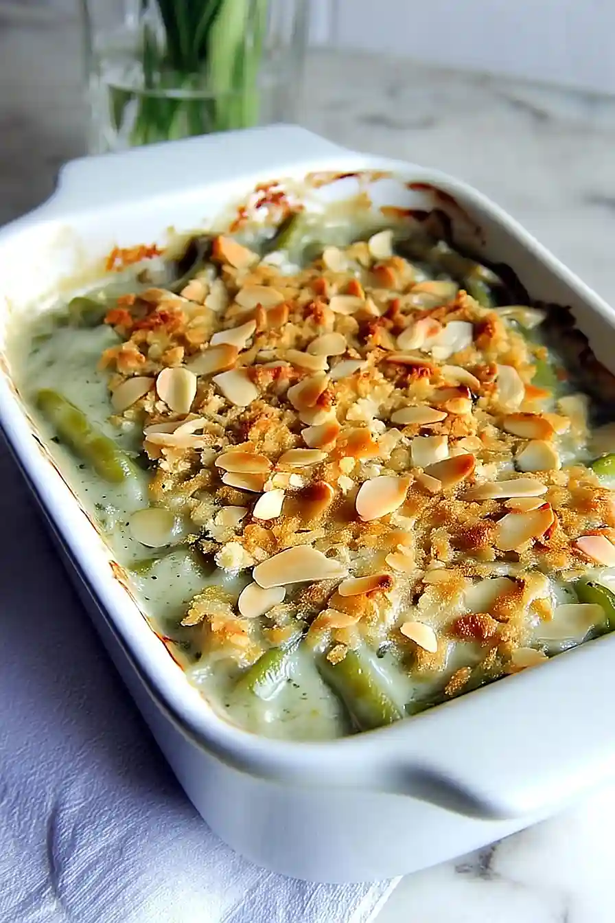 green bean casserole with almonds