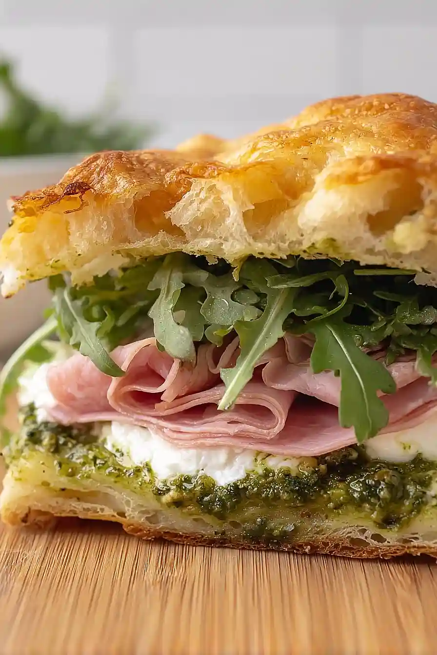 Mortadella, Pesto, Burrata & Focaccia Sandwich