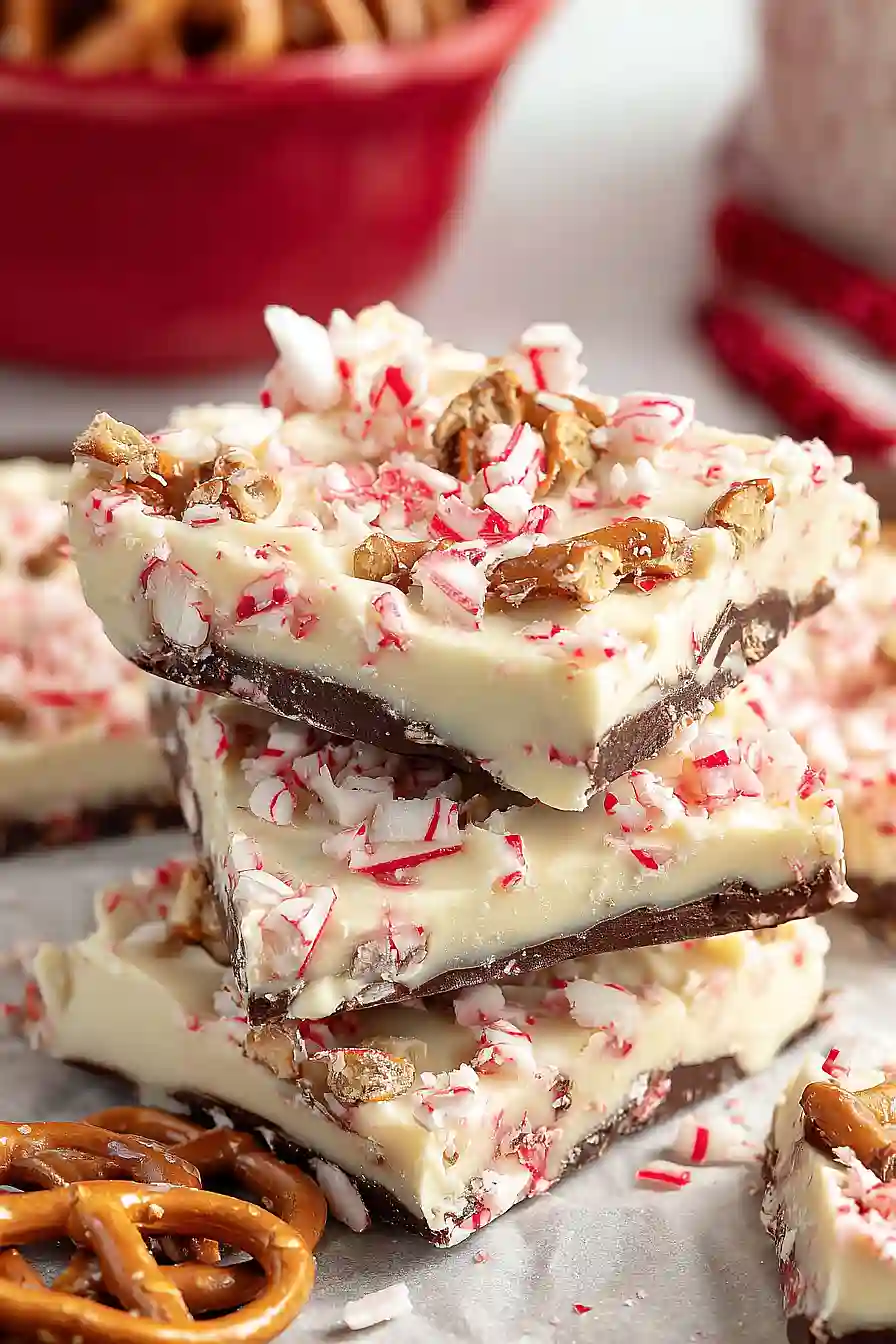white chocolate peppermint pretzel bark