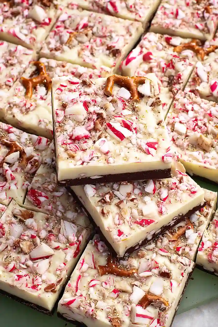 white chocolate peppermint pretzel bark