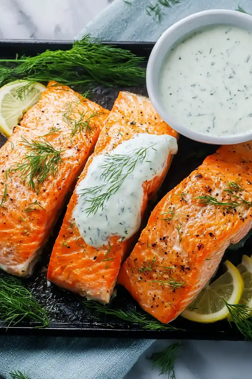 Healthy Baked Salmon with Lemon Dill Sauce