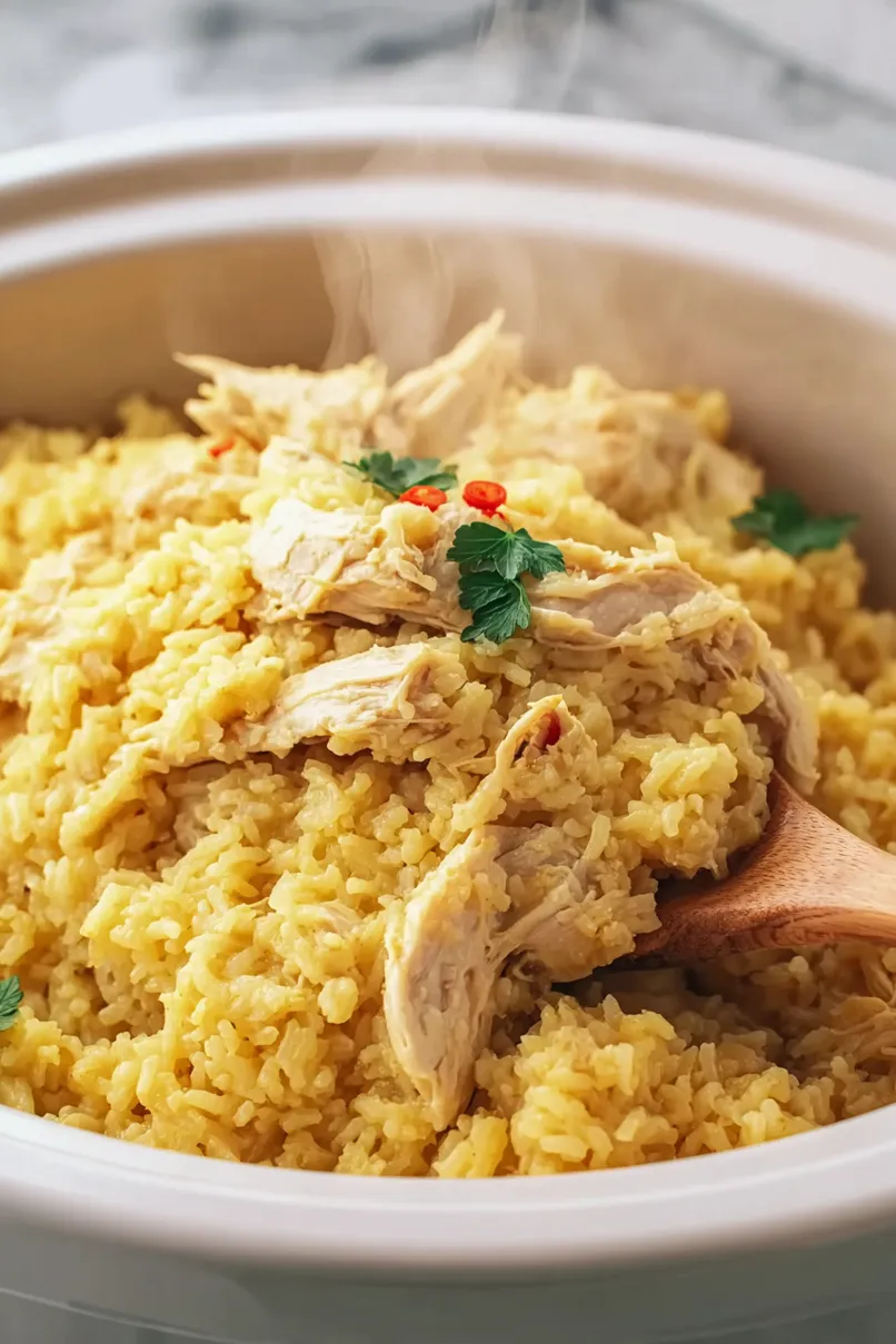 Juicy Crockpot Chicken with Yellow Rice