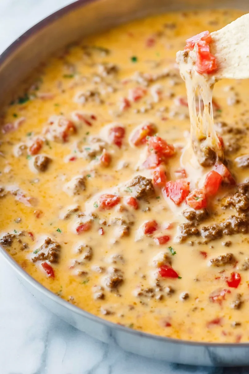 Creamy Ground Beef Queso Dip