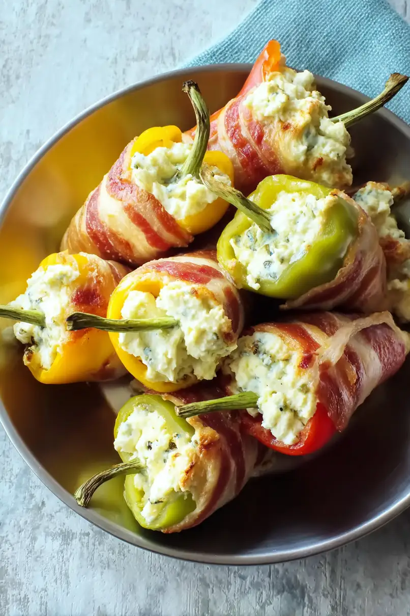 Flavorful Cream Cheese Stuffed Banana Peppers Wrapped in Bacon