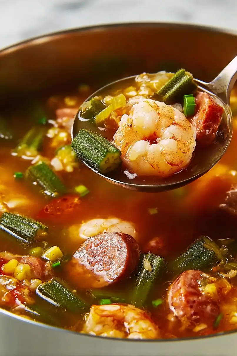Savory Okra Stew with Chicken, Sausage, and Shrimp