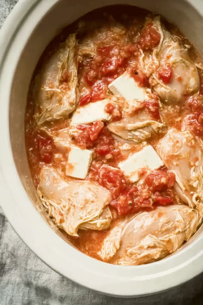 Quick Slow Cooker Salsa Chicken with Cream Cheese