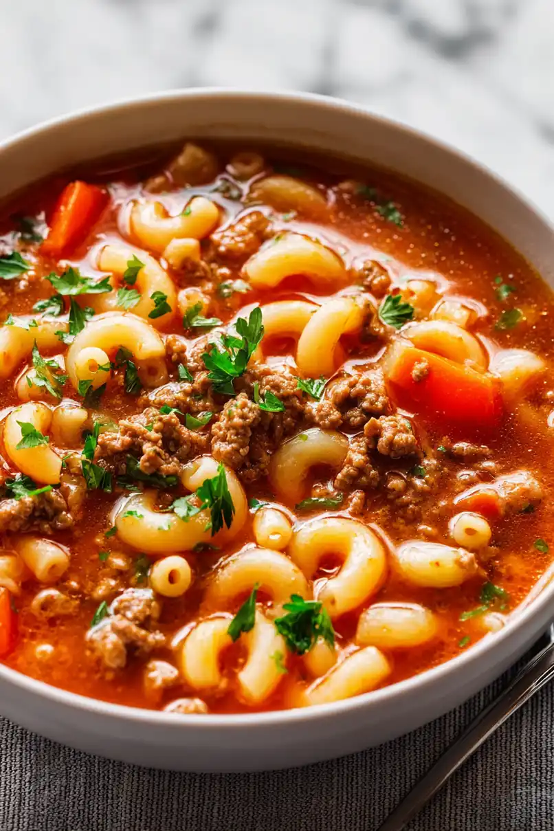 Tasty Hamburger Soup with Macaroni