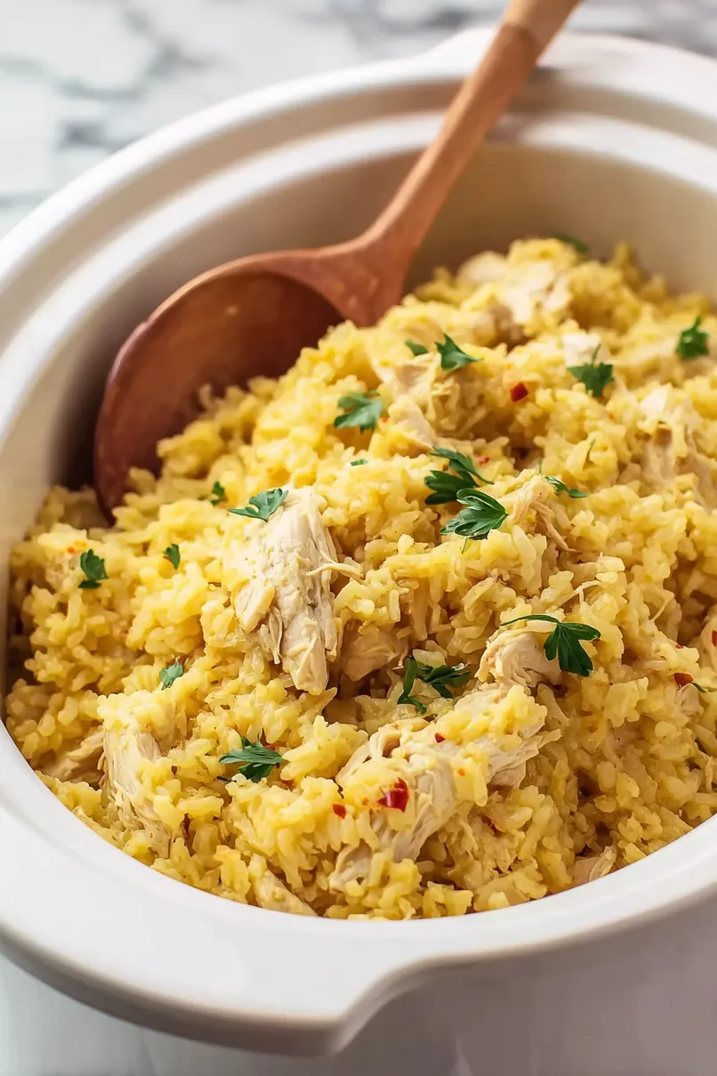 Juicy Crockpot Chicken with Yellow Rice