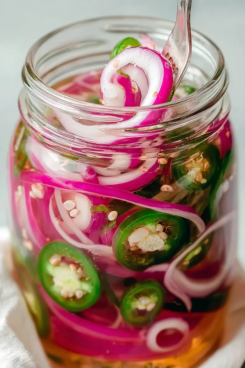 Quick Pickled Red Onions and Jalapenos