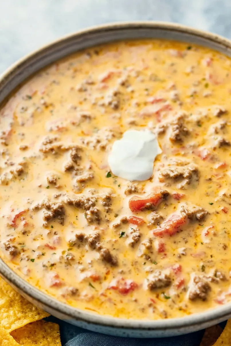 Creamy Ground Beef Queso Dip