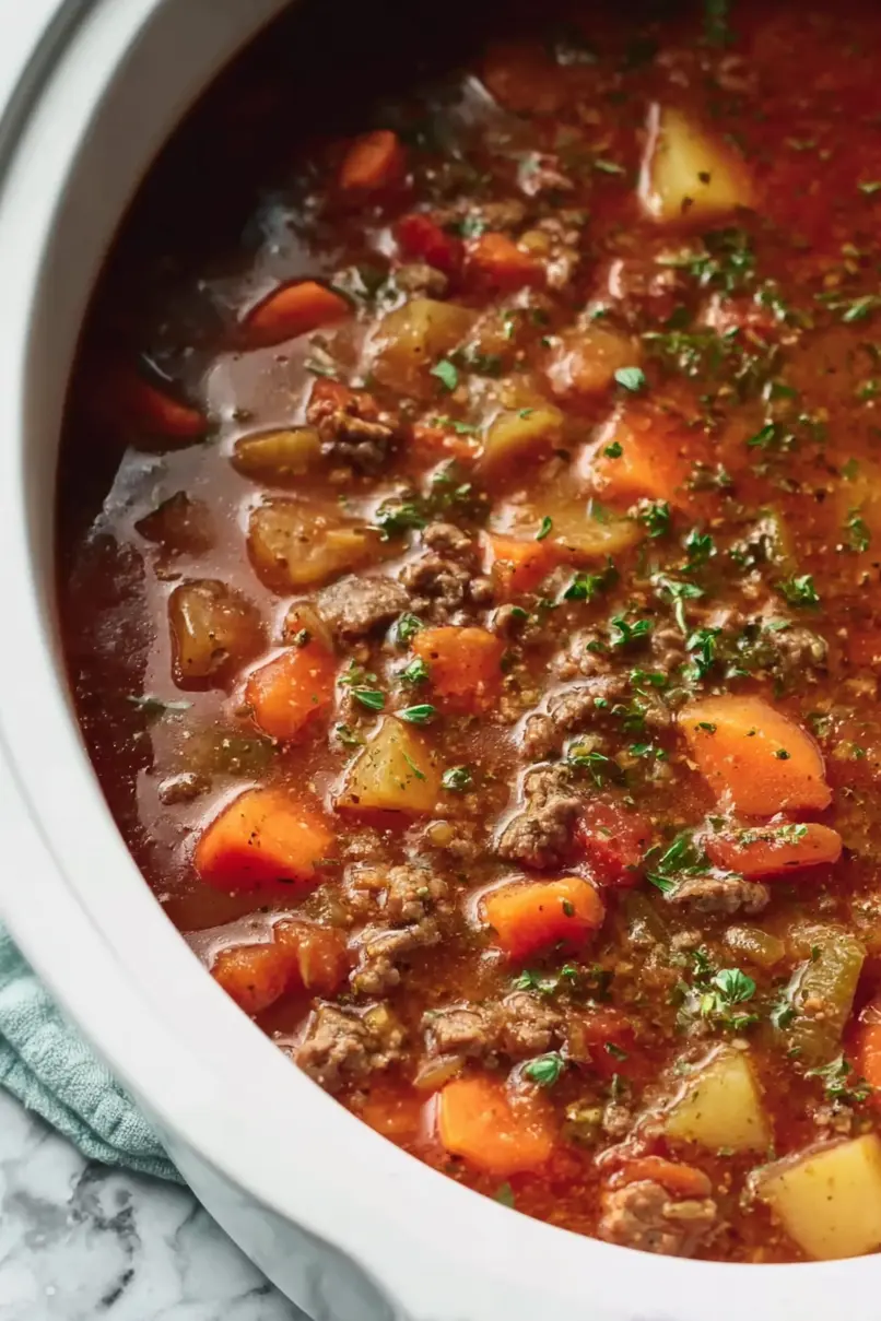Hearty Crockpot Beef Vegetable Soup