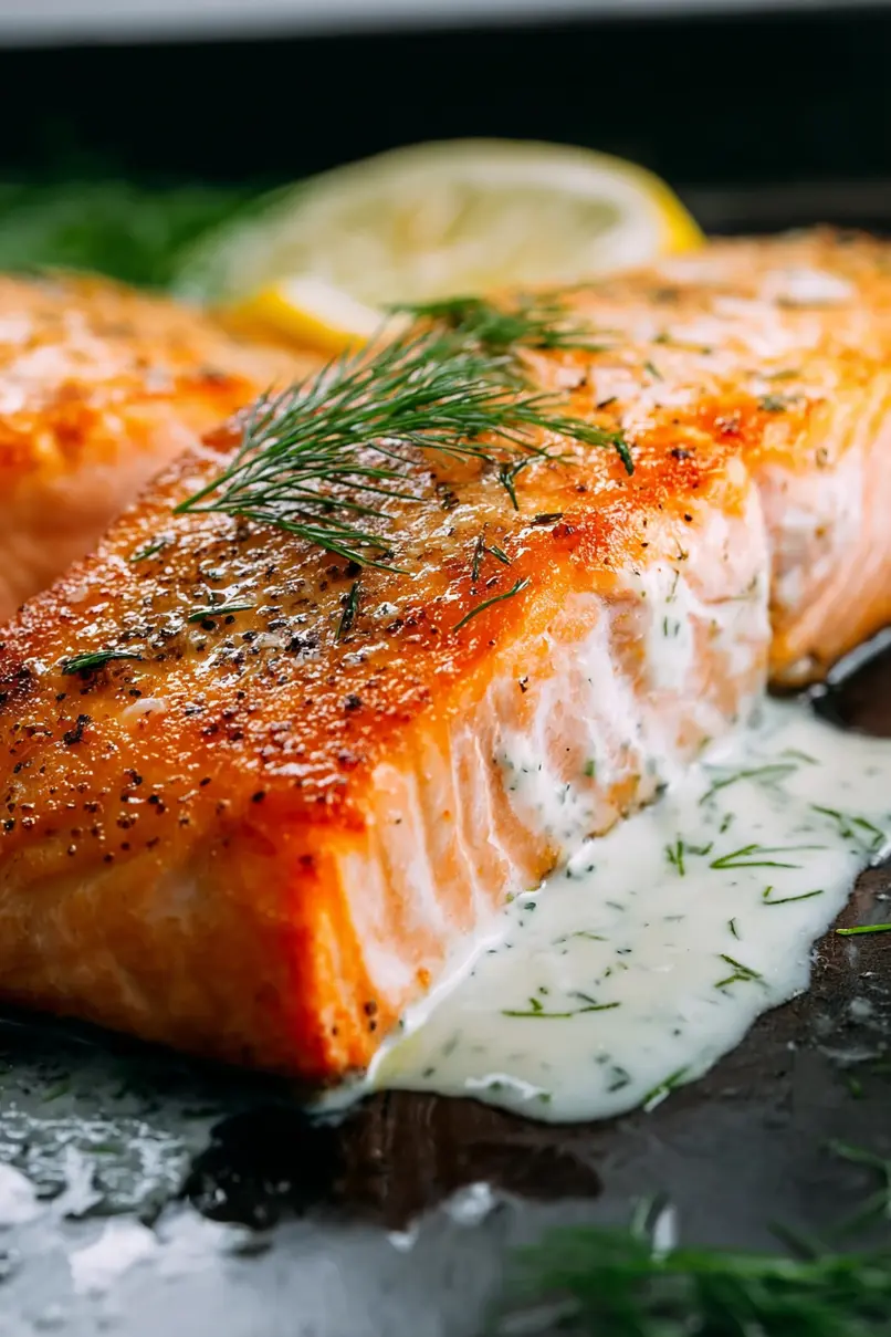 Healthy Baked Salmon with Lemon Dill Sauce