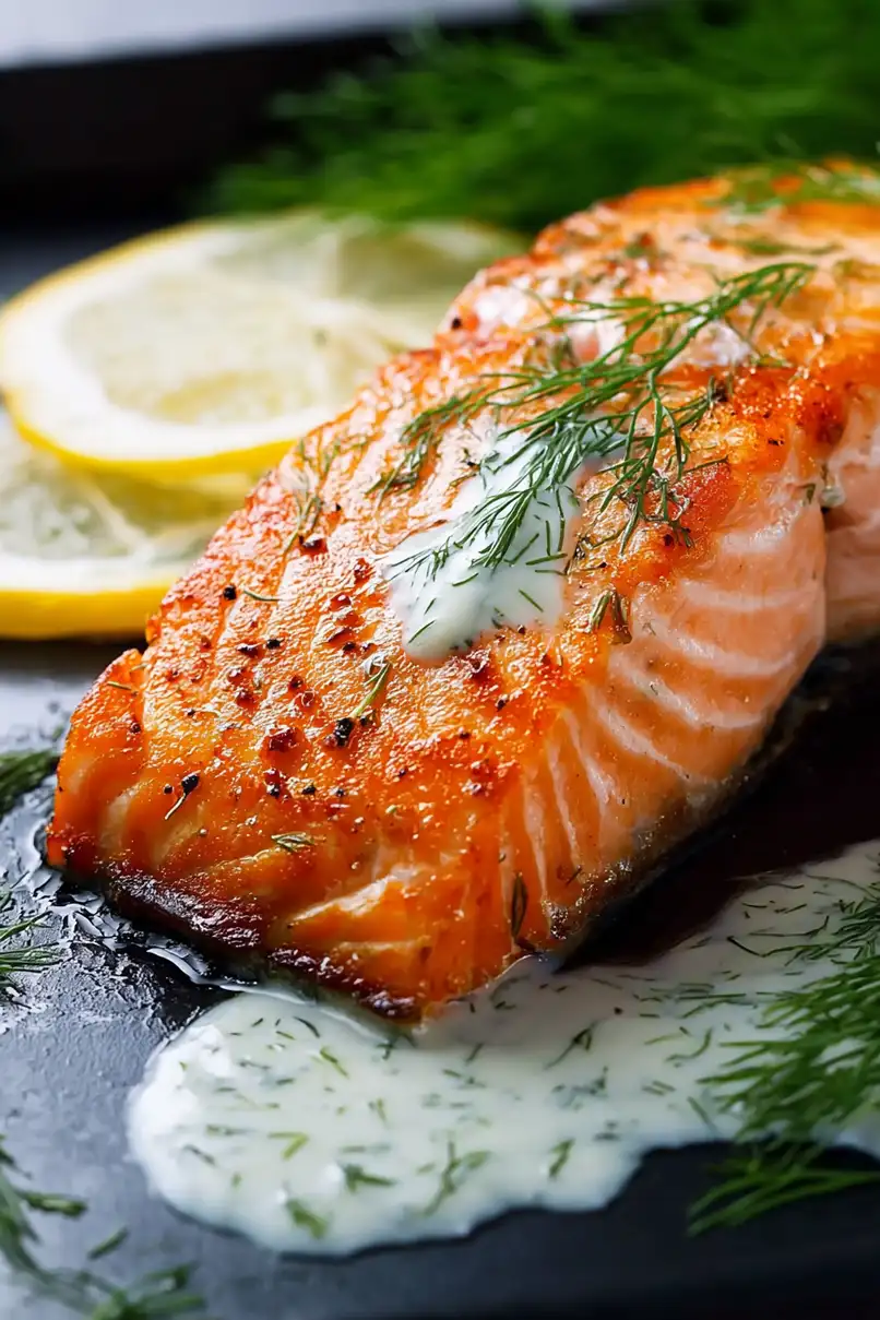 Healthy Baked Salmon with Lemon Dill Sauce