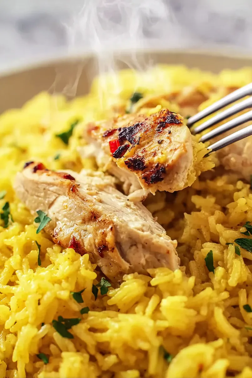 Juicy Crockpot Chicken with Yellow Rice