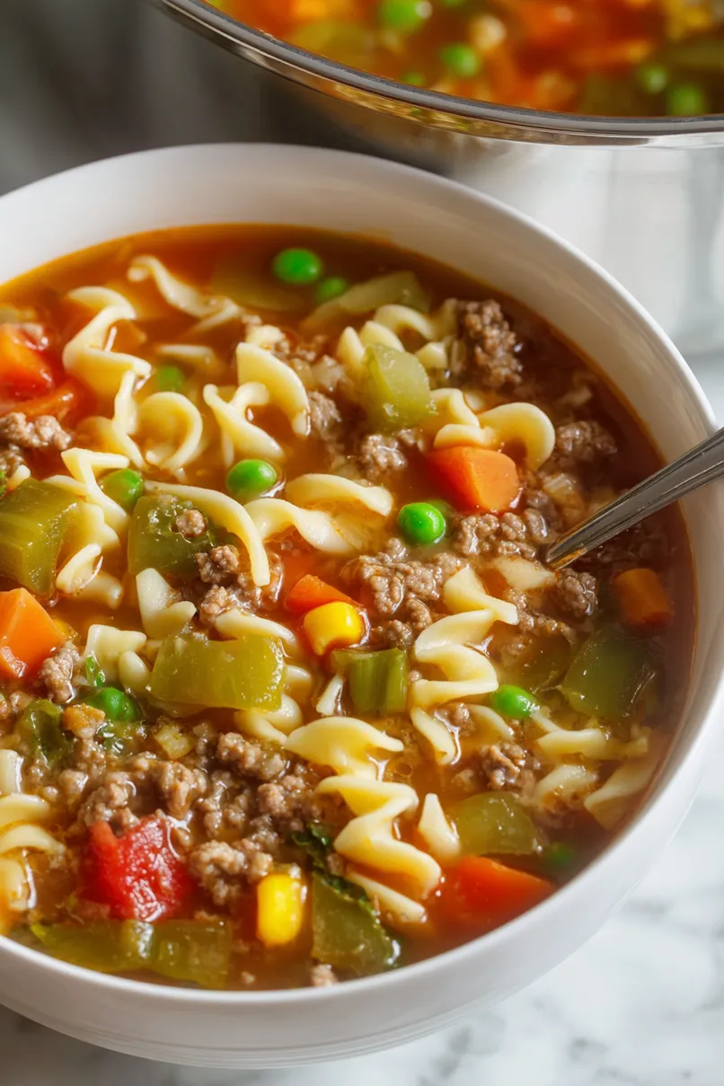 Hearty Hamburger Soup with Egg Noodles