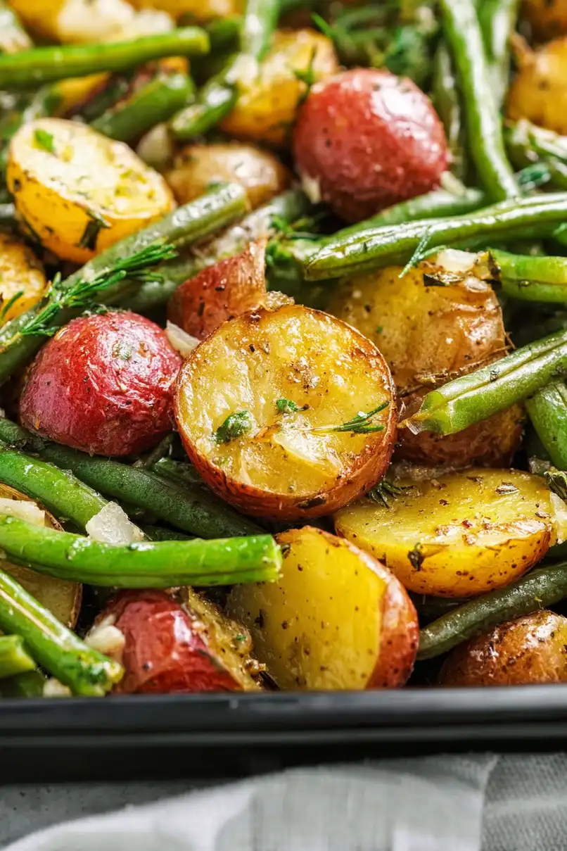 Seasoned Roasted Potatoes and Green Beans
