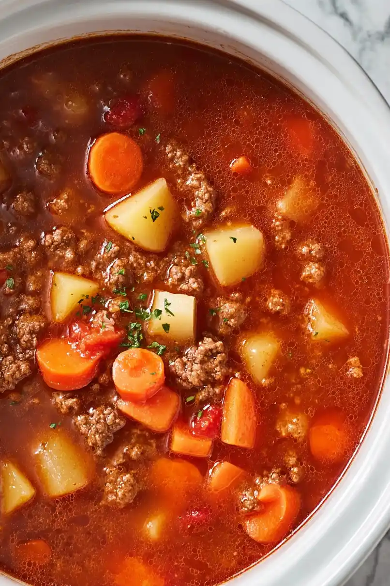 Tasty Crockpot Hamburger Soup Recipe