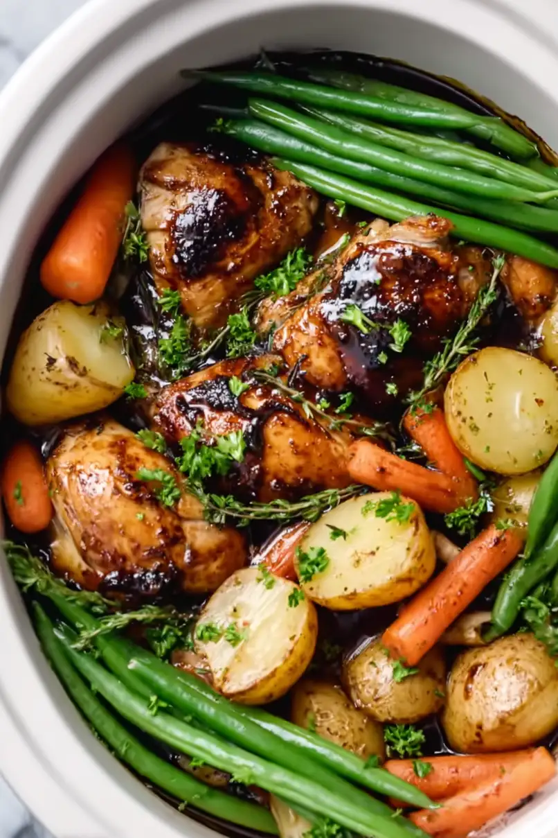 Easy Crock Pot Balsamic Chicken and Veggies