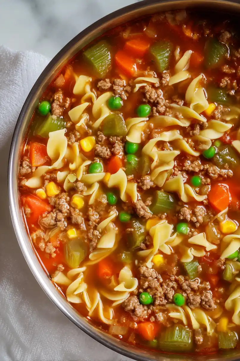 Hearty Hamburger Soup with Egg Noodles