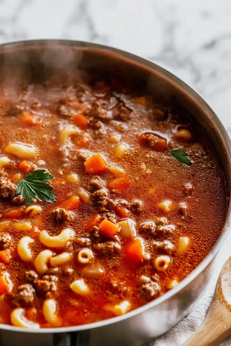 Tasty Hamburger Soup with Macaroni