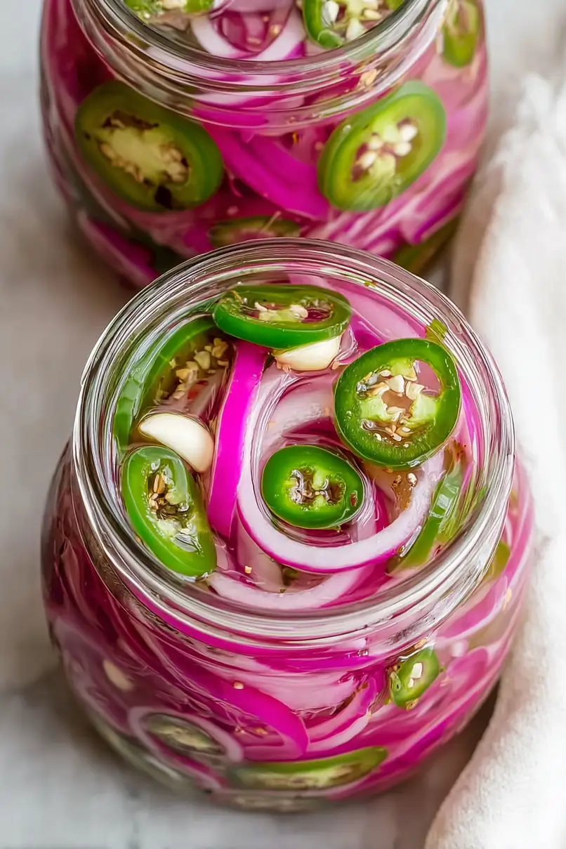 Quick Pickled Red Onions and Jalapenos