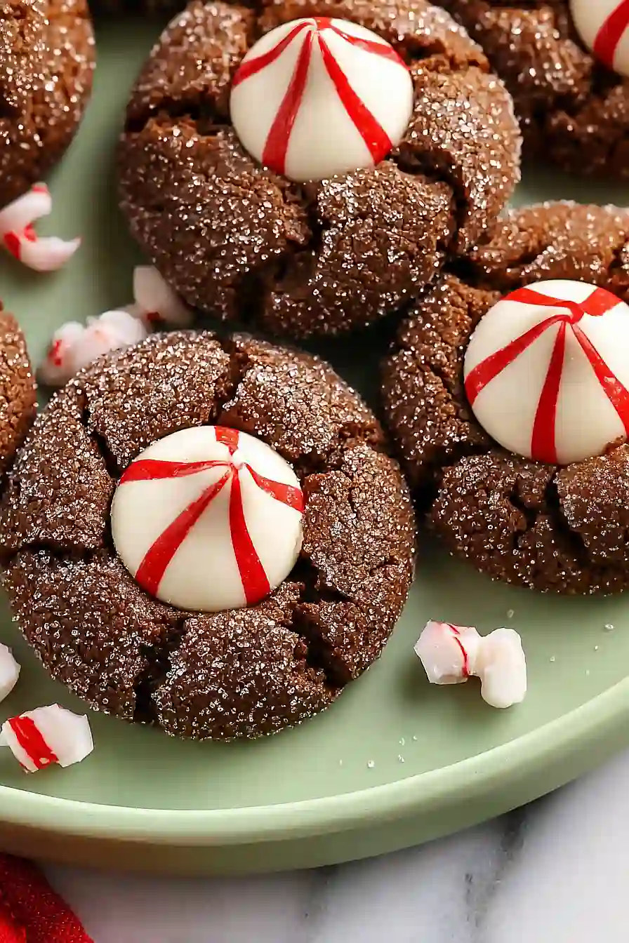 peppermint chocolate thumbprint cookies