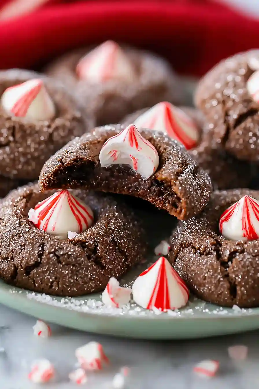 peppermint chocolate thumbprint cookies
