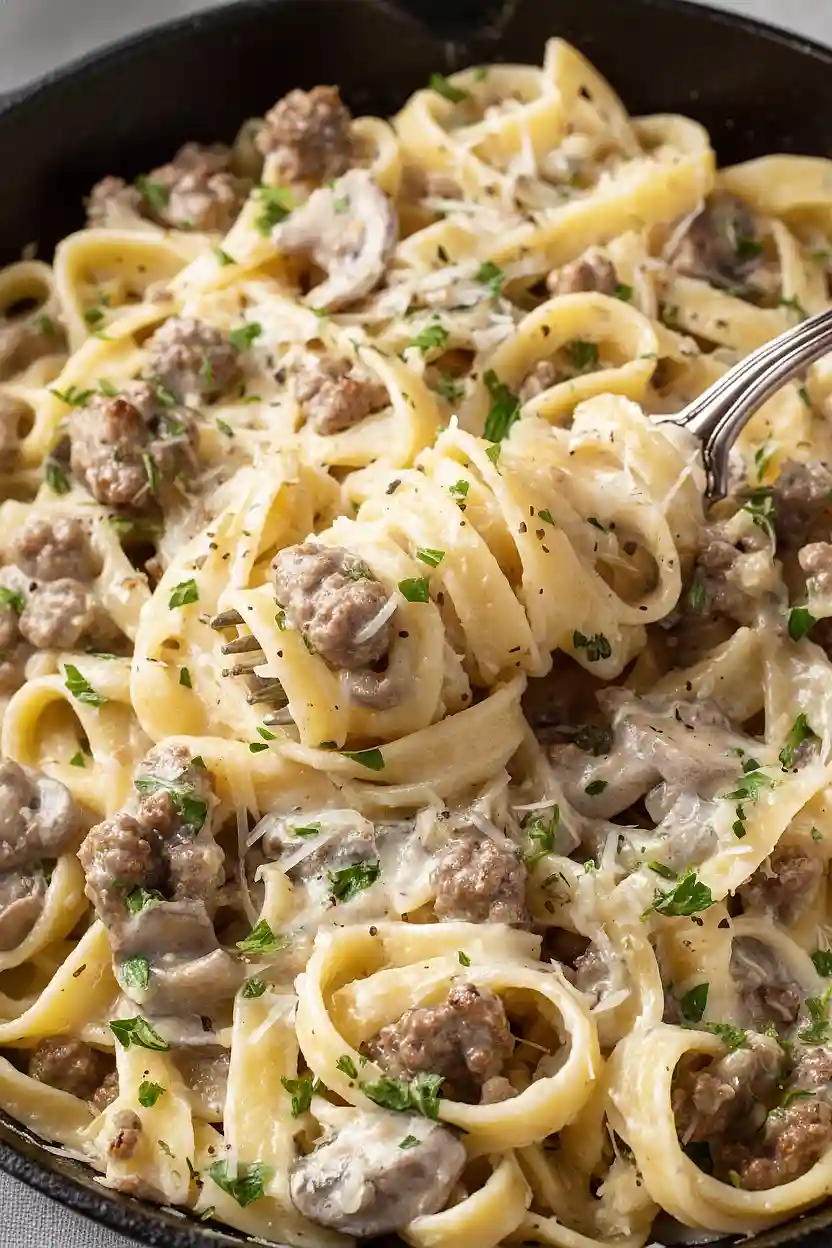 ground beef pasta alfredo