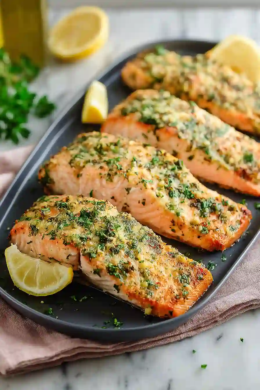herb baked salmon with lemon and garlic