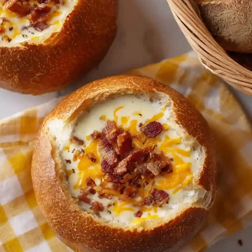 loaded baked potato soup bread bowl