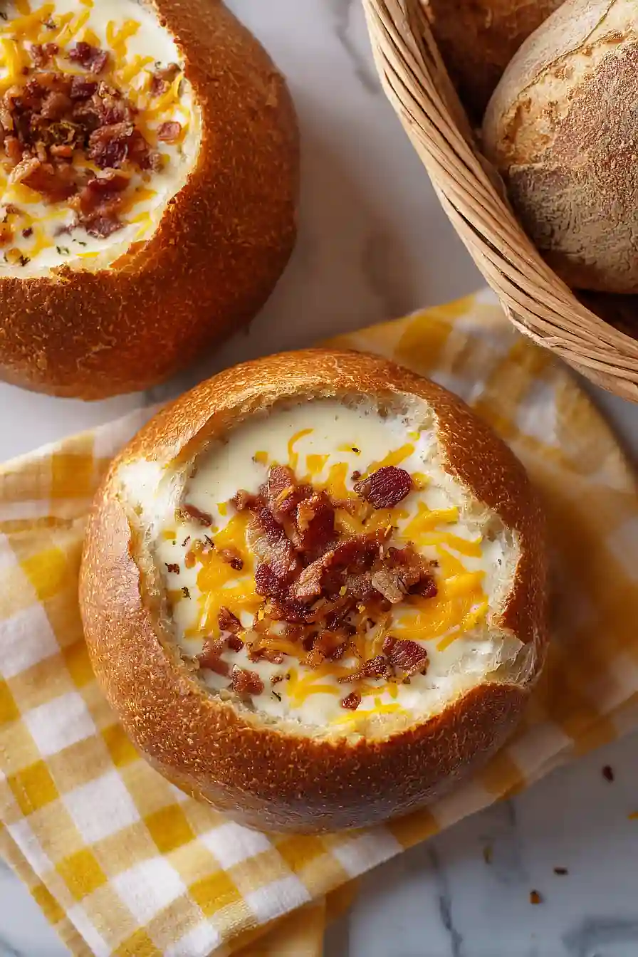 loaded baked potato soup bread bowl
