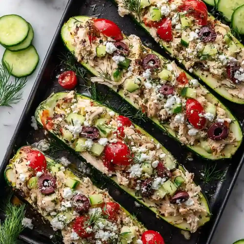 mediterranean chicken zucchini boats