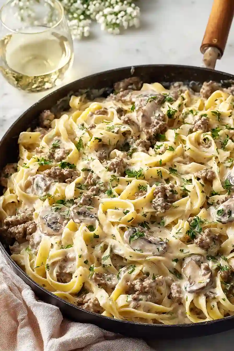 ground beef pasta alfredo