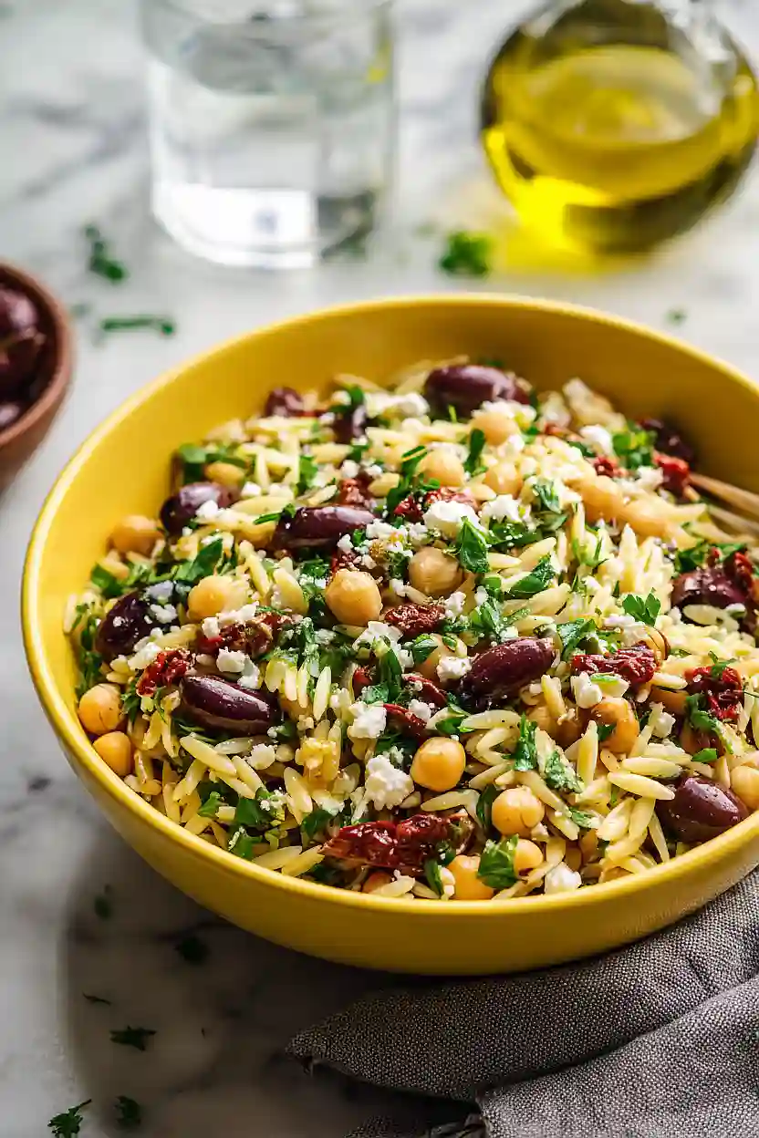 mediterranean chickpea and orzo salad