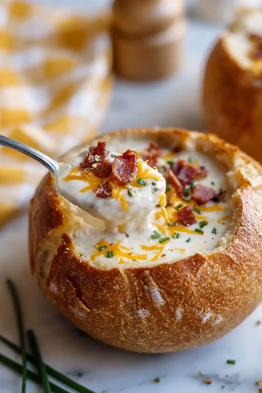 loaded baked potato soup bread bowl