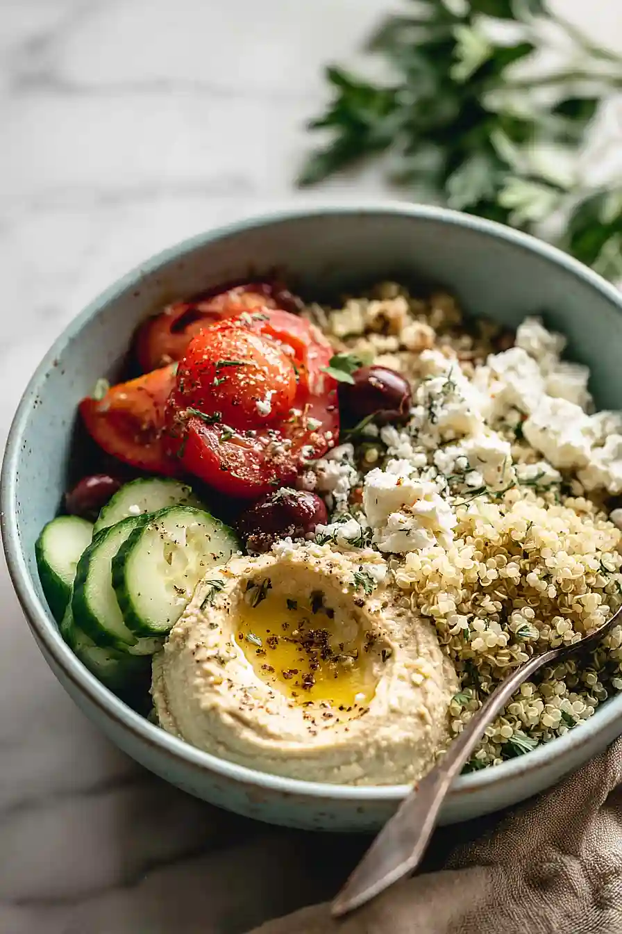 mediterranean quinoa bowls with hummus