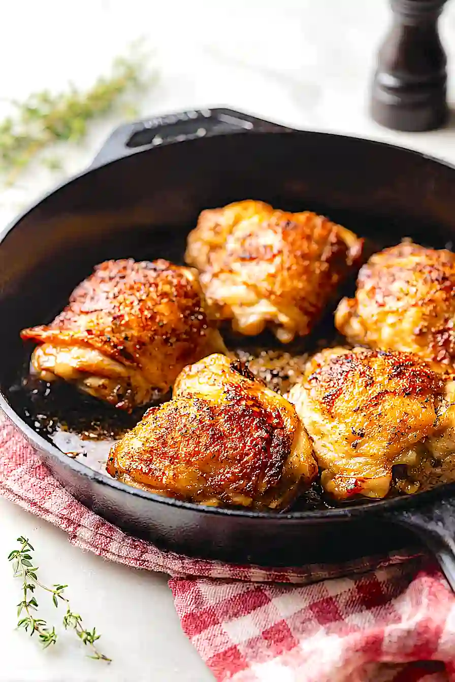 Crispy Cast Iron Chicken Thighs with Garlic Butter Sauce