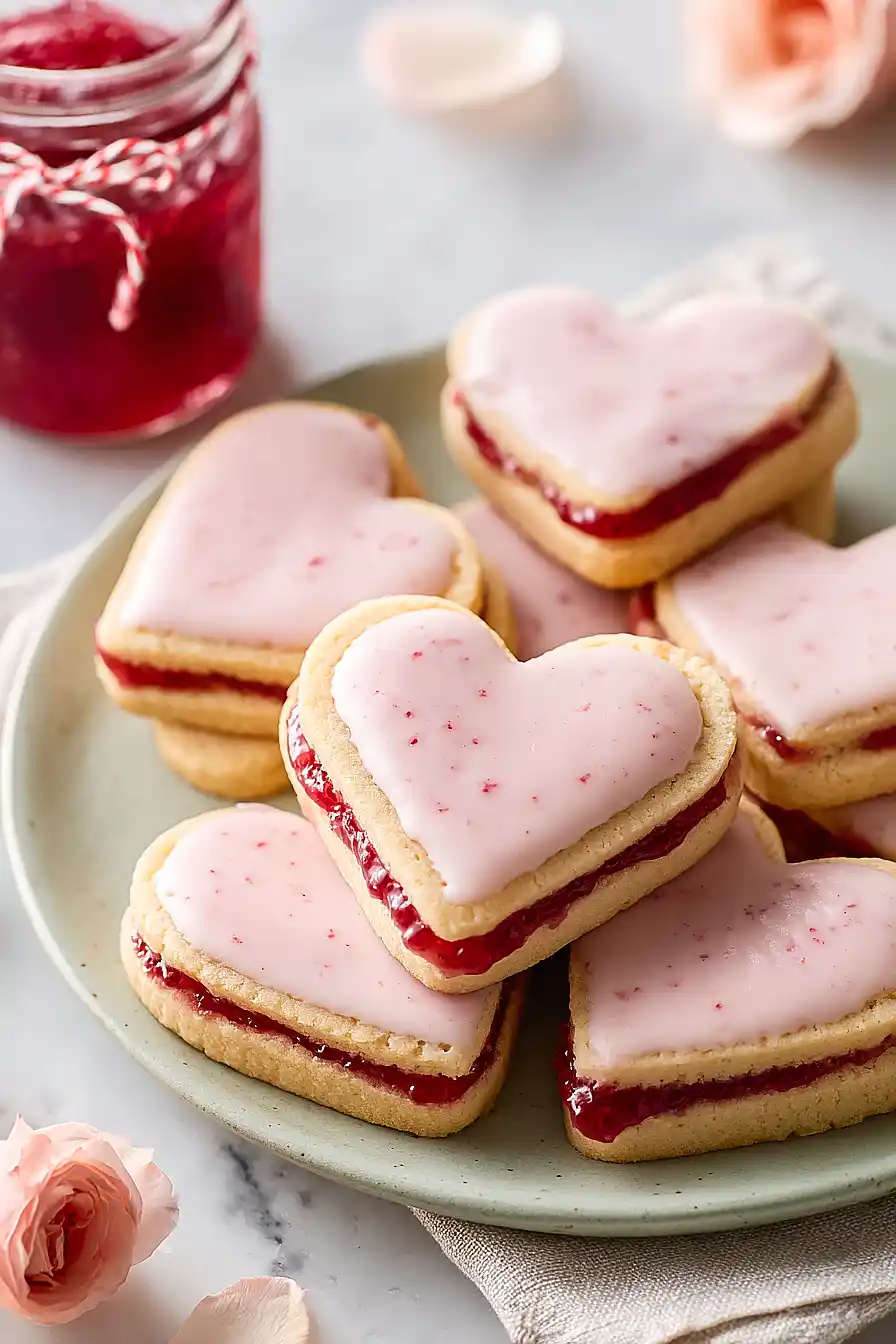 Heart-Shaped Strawberry Shortbread Cookies