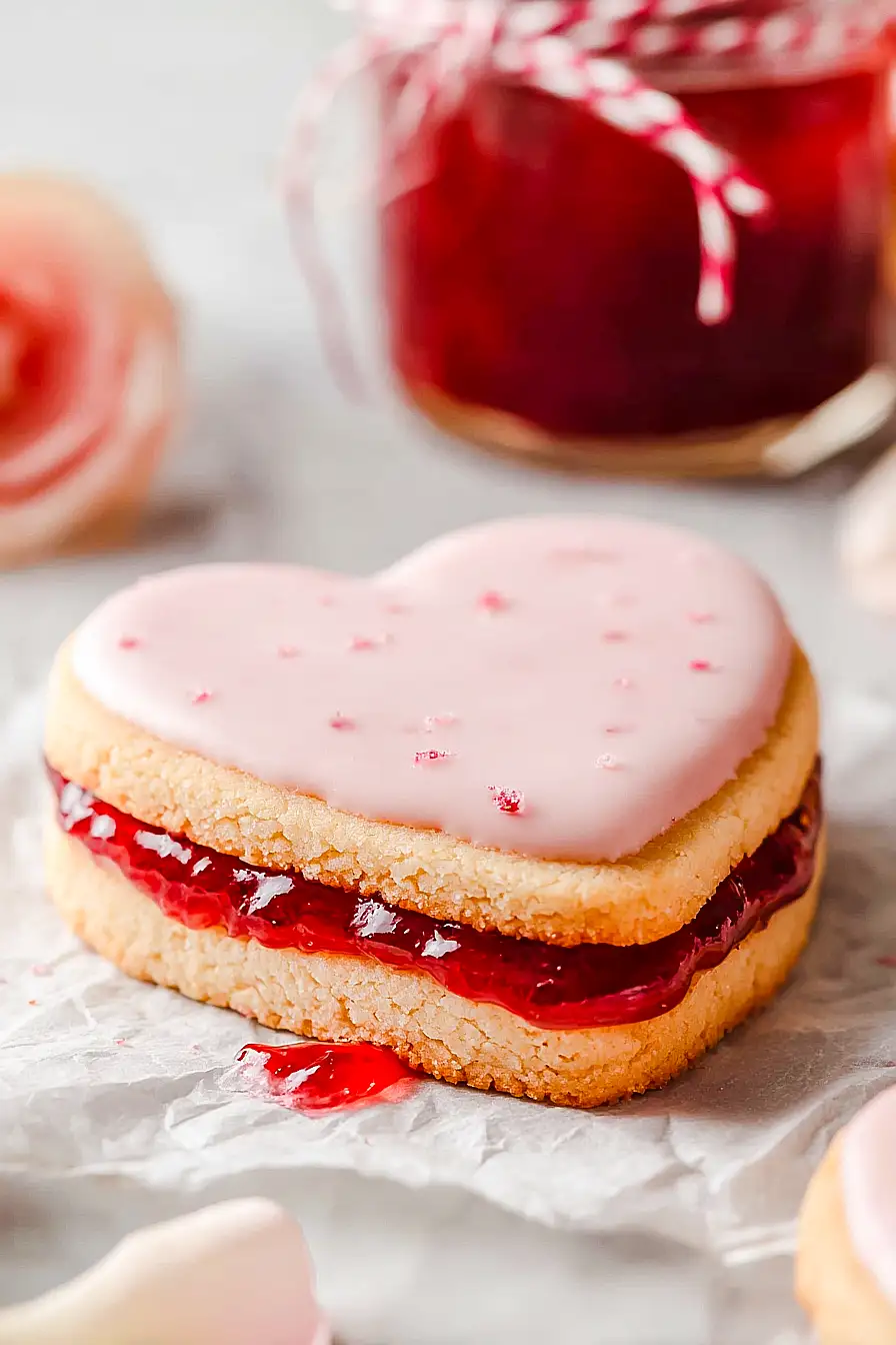 Heart-Shaped Strawberry Shortbread Cookies