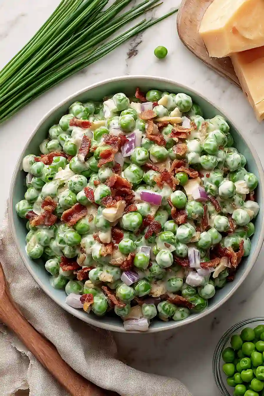 green pea salad with bacon and cheese