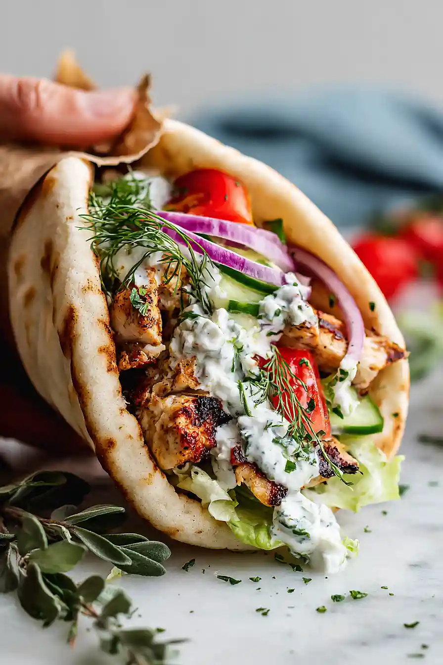 greek chicken gyros with tzatziki sauce
