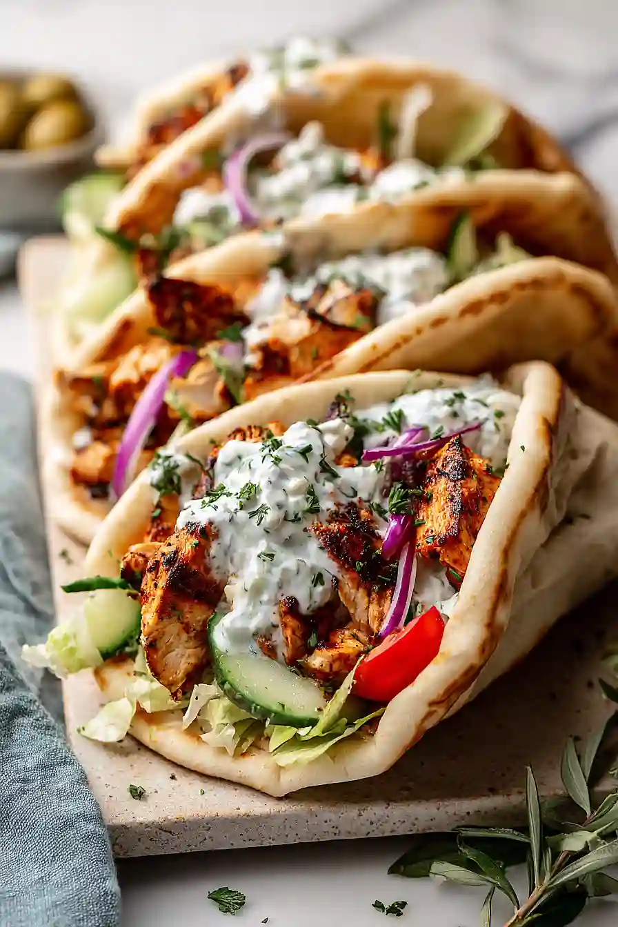 greek chicken gyros with tzatziki sauce
