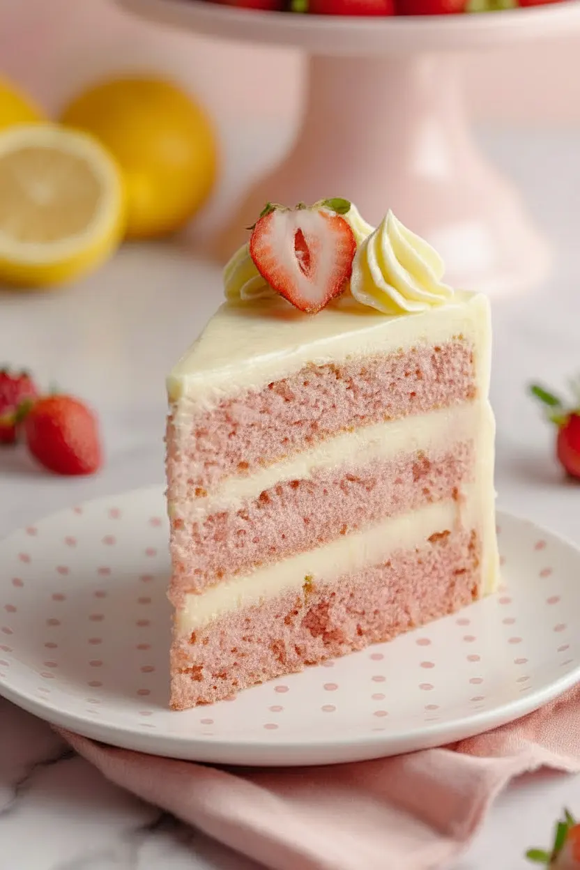 strawberry cake with lemon frosting