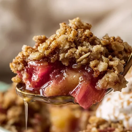 microwave rhubarb crisp in a mug