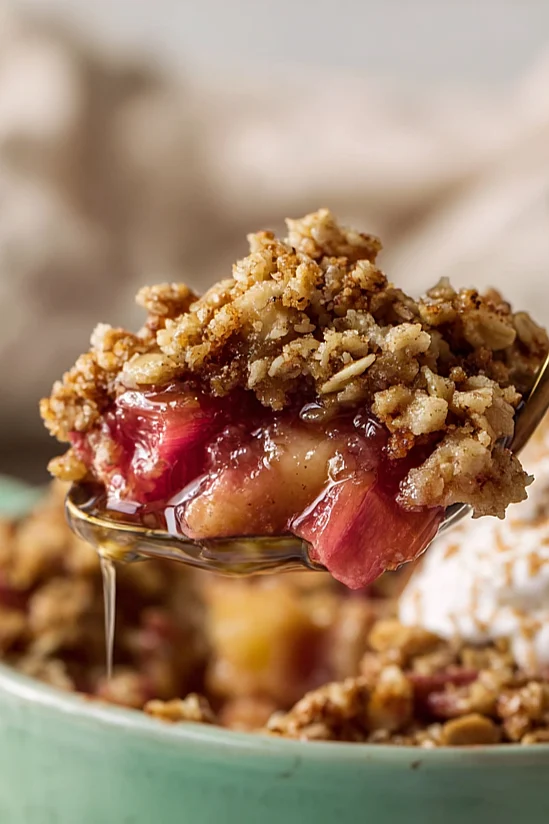 microwave rhubarb crisp in a mug