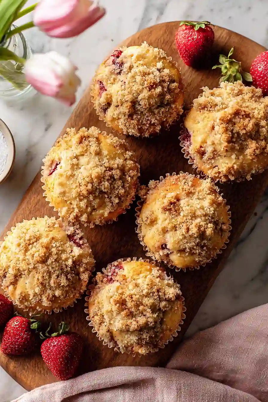 strawberry rhubarb muffins with streusel topping
