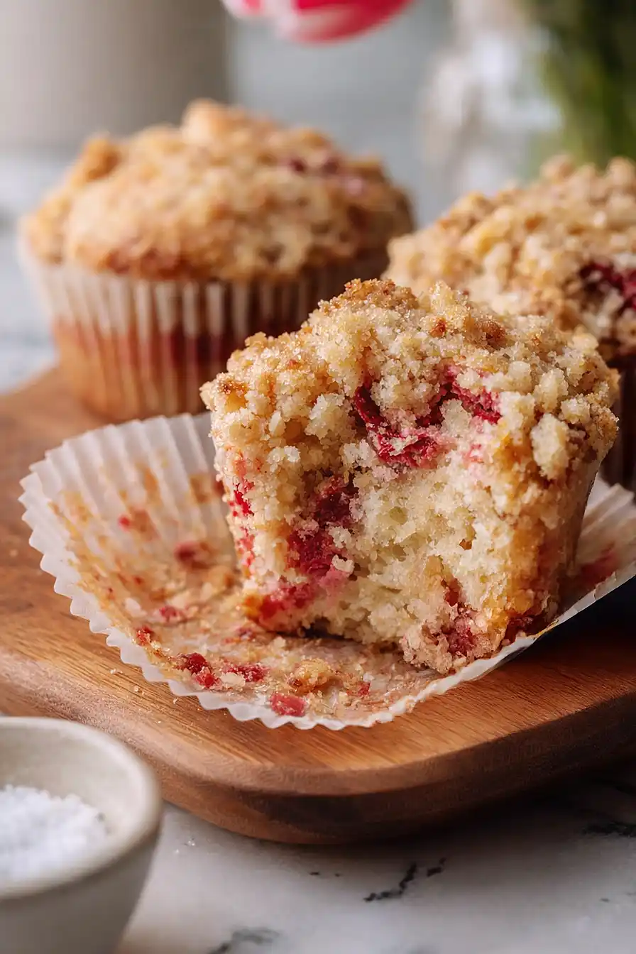 strawberry rhubarb muffins with streusel topping