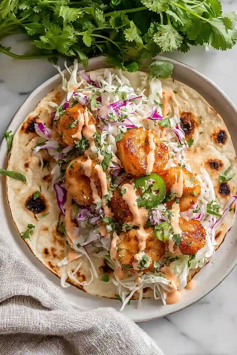 bang bang shrimp tacos with slaw