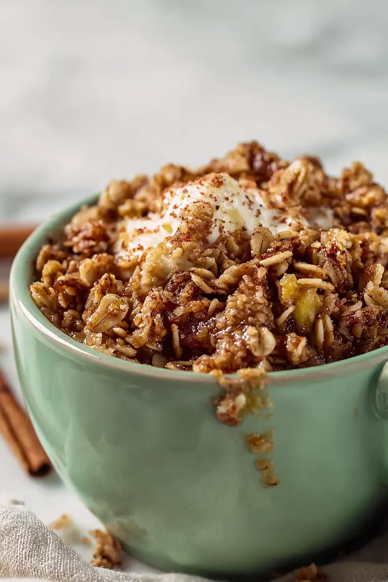 microwave rhubarb crisp in a mug