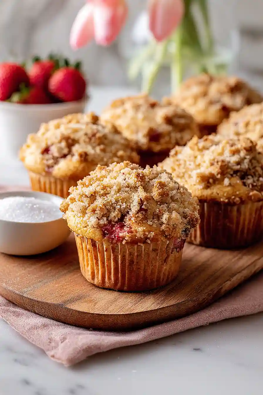 strawberry rhubarb muffins with streusel topping